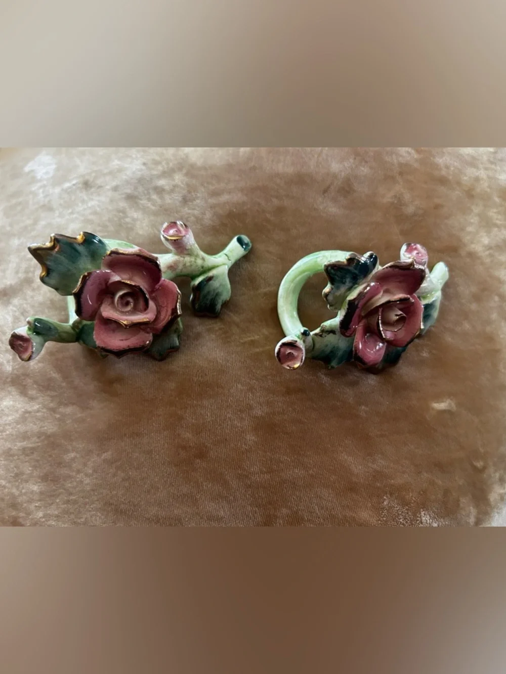 Porcelain Pink Rose Commodore Candle Holders